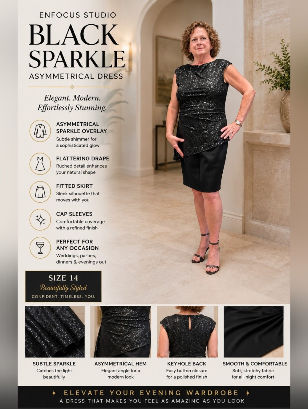 Enfocus Studio Black Sparkle Asymmetrical Dress